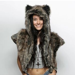 SpiritHoods Dire Wolf Shawl Hood Cape  Like New